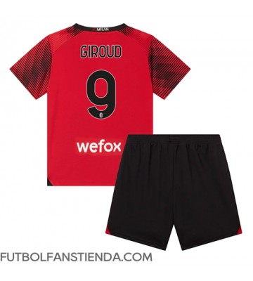 AC Milan Olivier Giroud #9 Primera Equipación Niños 2023-24 Manga Corta (+ Pantalones cortos)